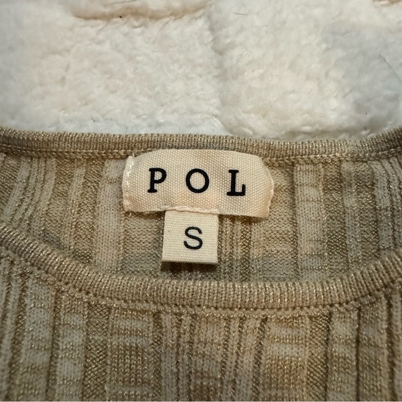 POL Cream Tan Fitted Ribbed Long Sleeve Crop Top, Twist Front, Women’s Small NWT - Picture 3 of 5